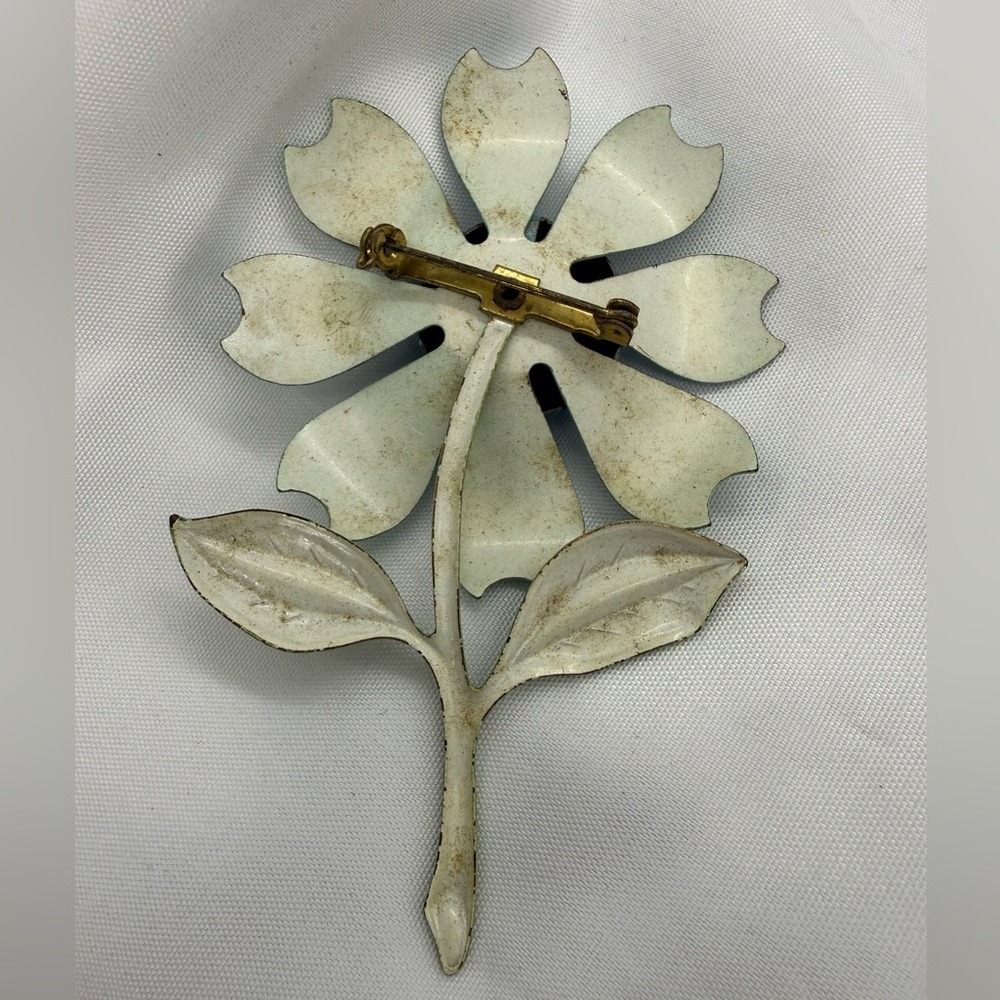 Vintage 1960s Blue Daisy Groovy Flower Brooch Retro Floral Jacket Pin Gift - Picture 3 of 5